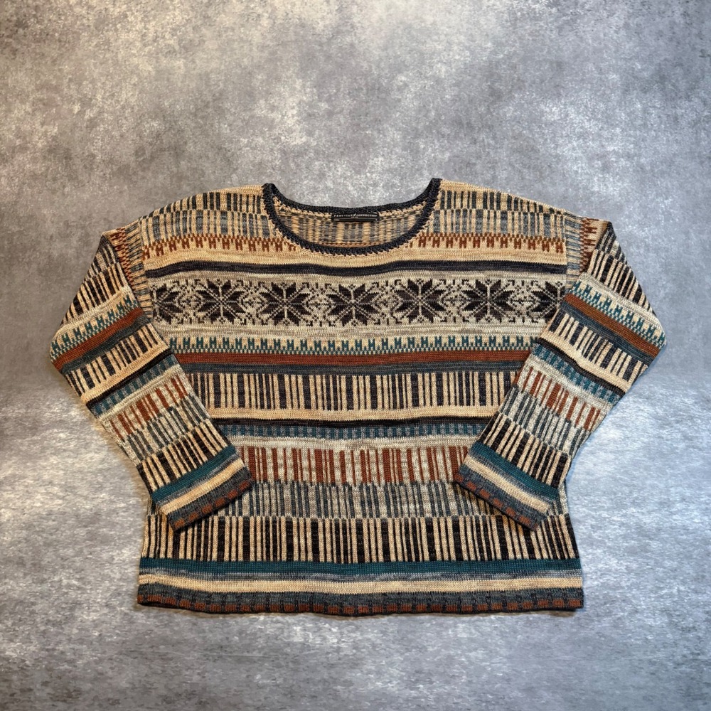 Peruvian Connection Sweater Womens M Pima Cotton Alpaca Wool Snowflake Fair Isle